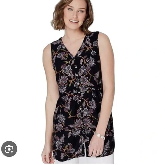 J Jill Floral Paisley Floral Flowy Button Front V Neck Tiered Tank Blouse Top 3X - Picture 1 of 12